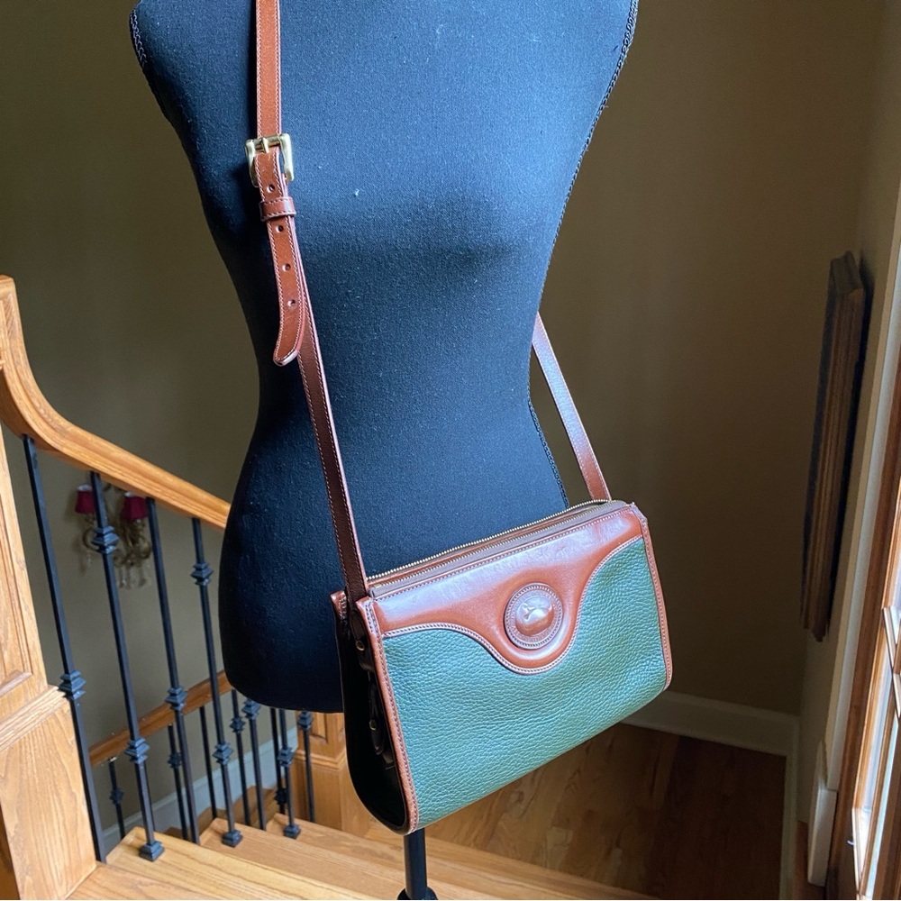 Vtg Dooney & Bourke AWL Forrest Green Zip Top Crossbody Made in the USA